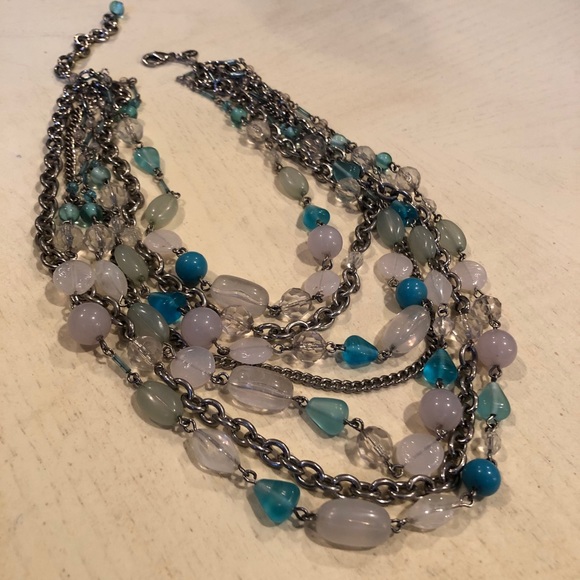 Lia Sophia Blue Glass Multi Strand Necklace EUC - Picture 3 of 5